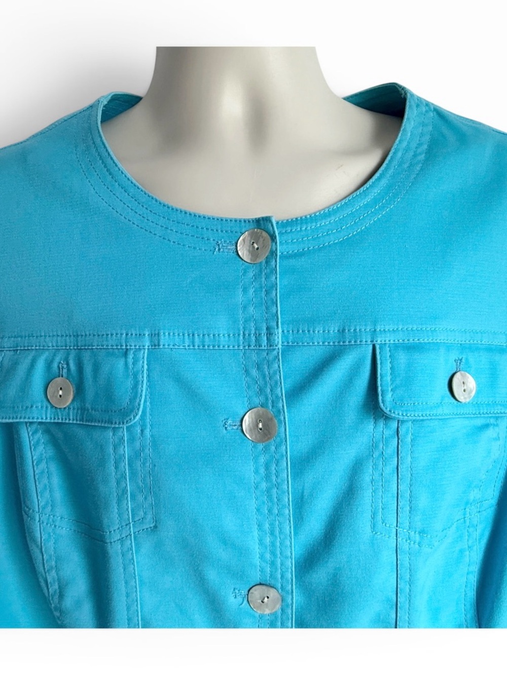 Ruby Rd. 18W Turquoise Button-Front Jean Jacket - Picture 2 of 13